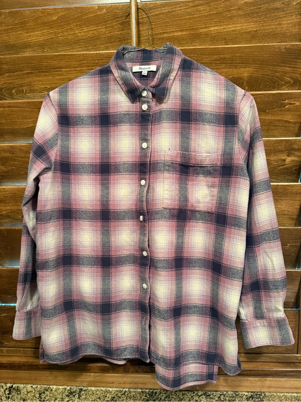 Madewell Women’s Pink & Navy Plaid Cotton Button-Down Shirt